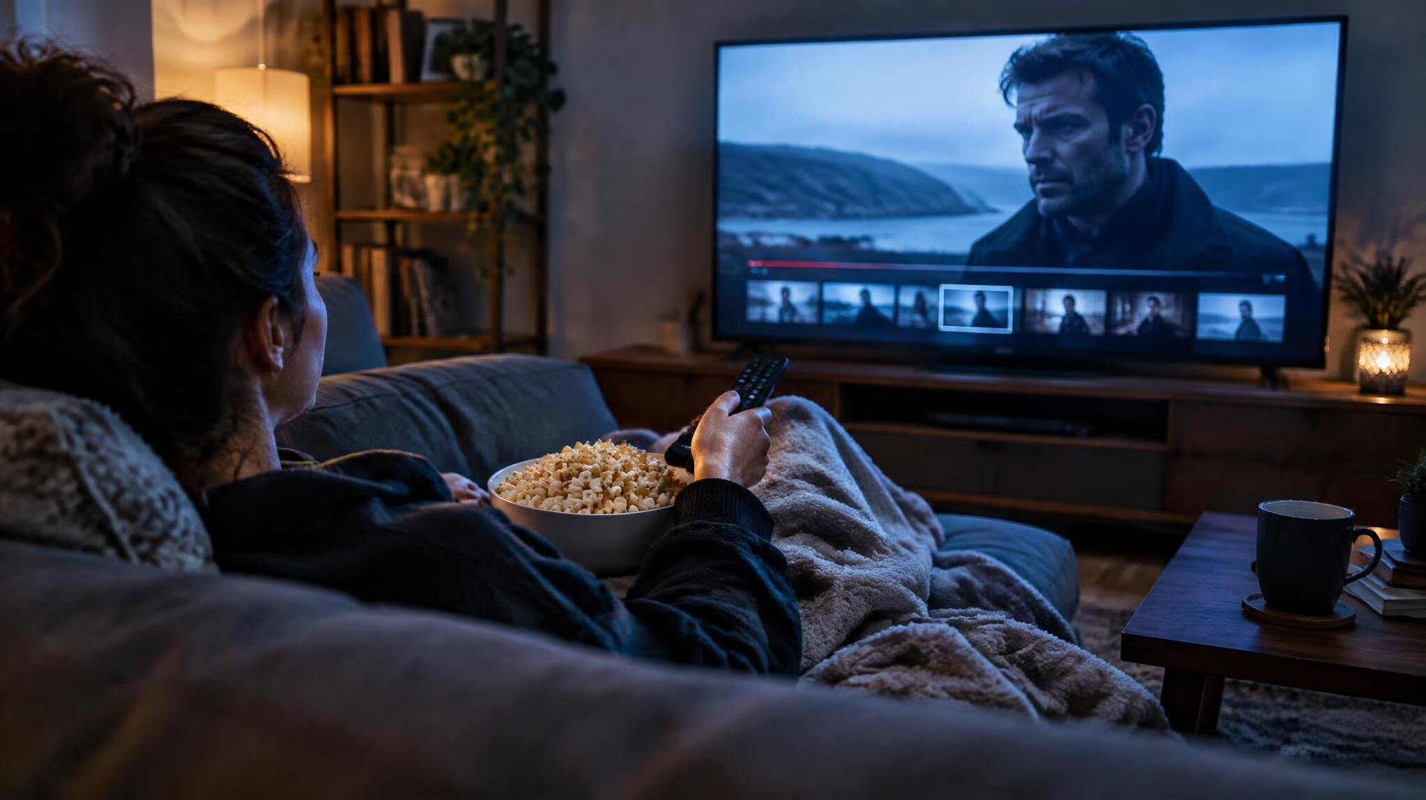 person binge watching tv